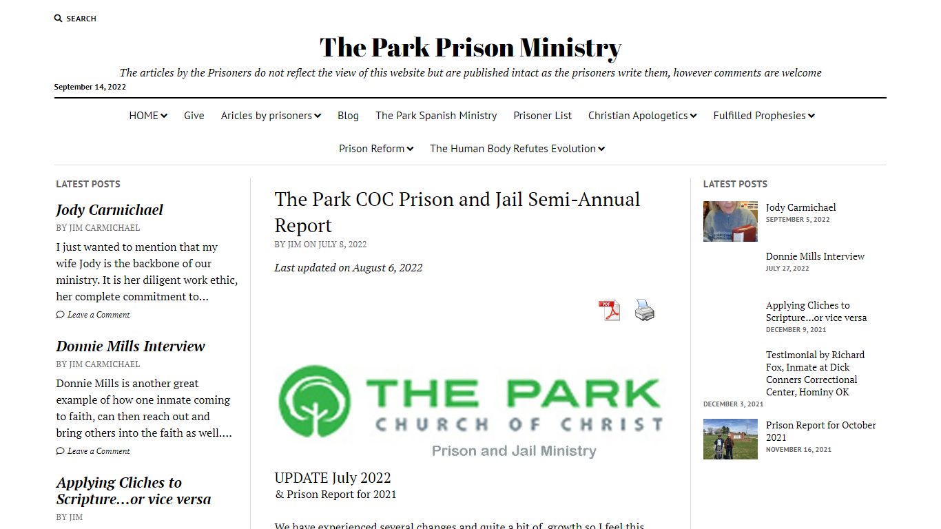 The Park COC Prison and Jail Semi-Annual Report